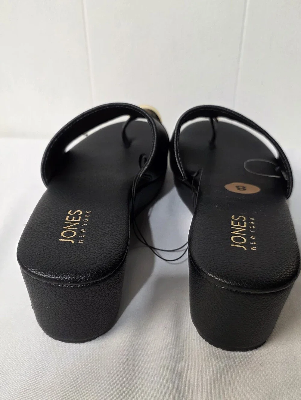 Jones New York Junely Black Platform Slide Sandals with Goldtone Accent Size 8